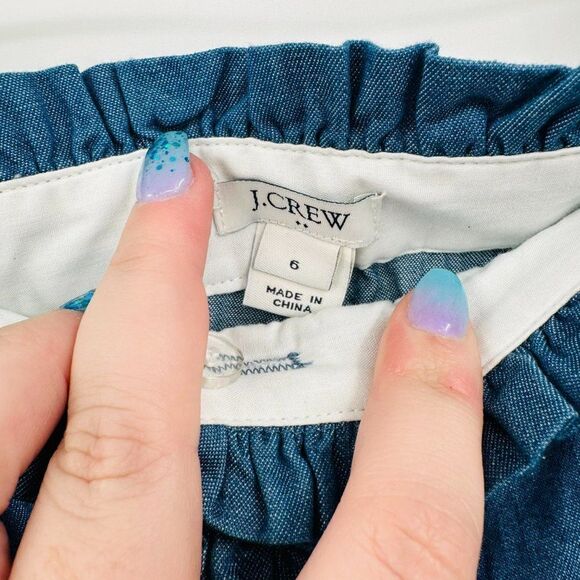 J. Crew Size 6 Blue Denim Chambray Ruffle Trim Summer Shorts - Picture 6 of 9